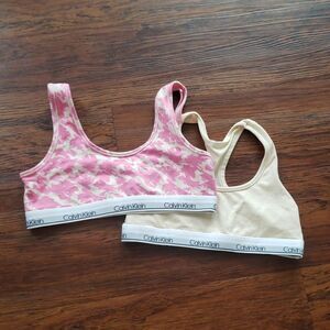 Calvin Klein Pink Floral Girls Chic Cozy Cotton Bralette Set of 2 Size Large